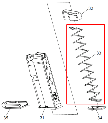 ET MOLA CARREGADOR GLOCK 33RD