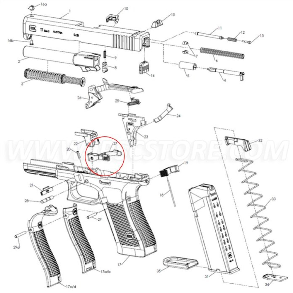 GLOCK OEM SLIDE STOP ESTENDIDO GEN 5 17 19 19X 34 47249